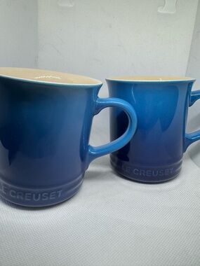 Le Creuset Blue Stoneware Mugs with Cream Interior - Set of 2